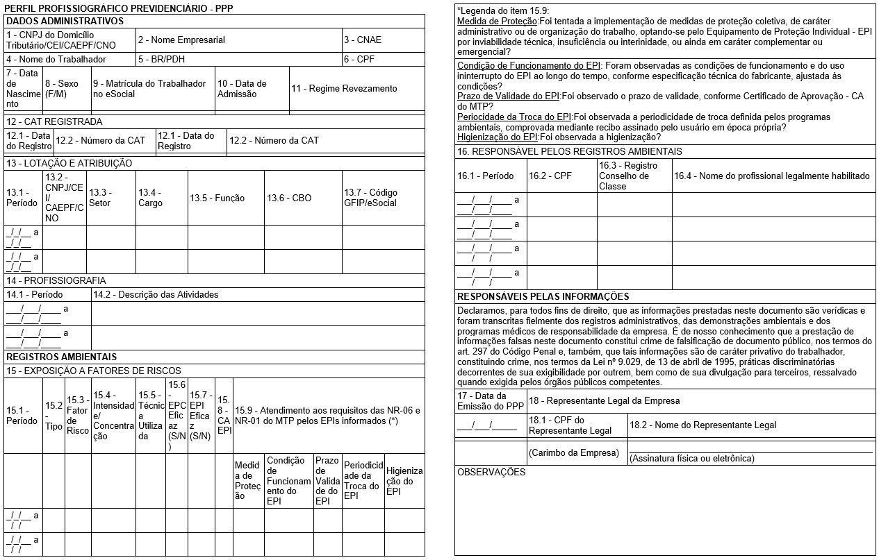 PPP (Perfil Profissiográfico Previdenciário) Atualizado 2024