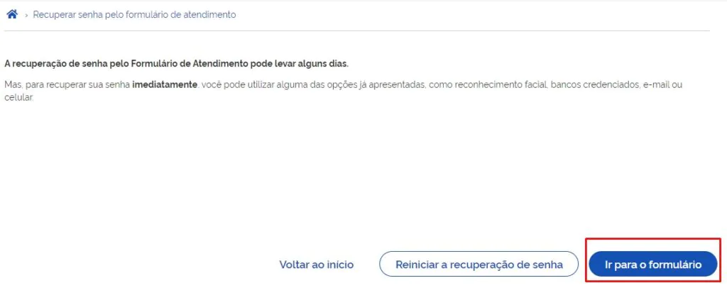 Recuperação por formulário Meu INSS